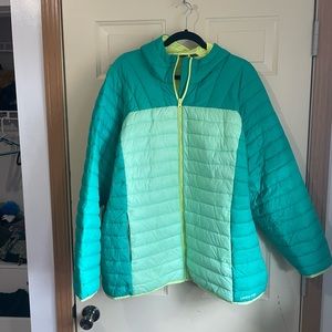 Lands End plus size puffer coat color block